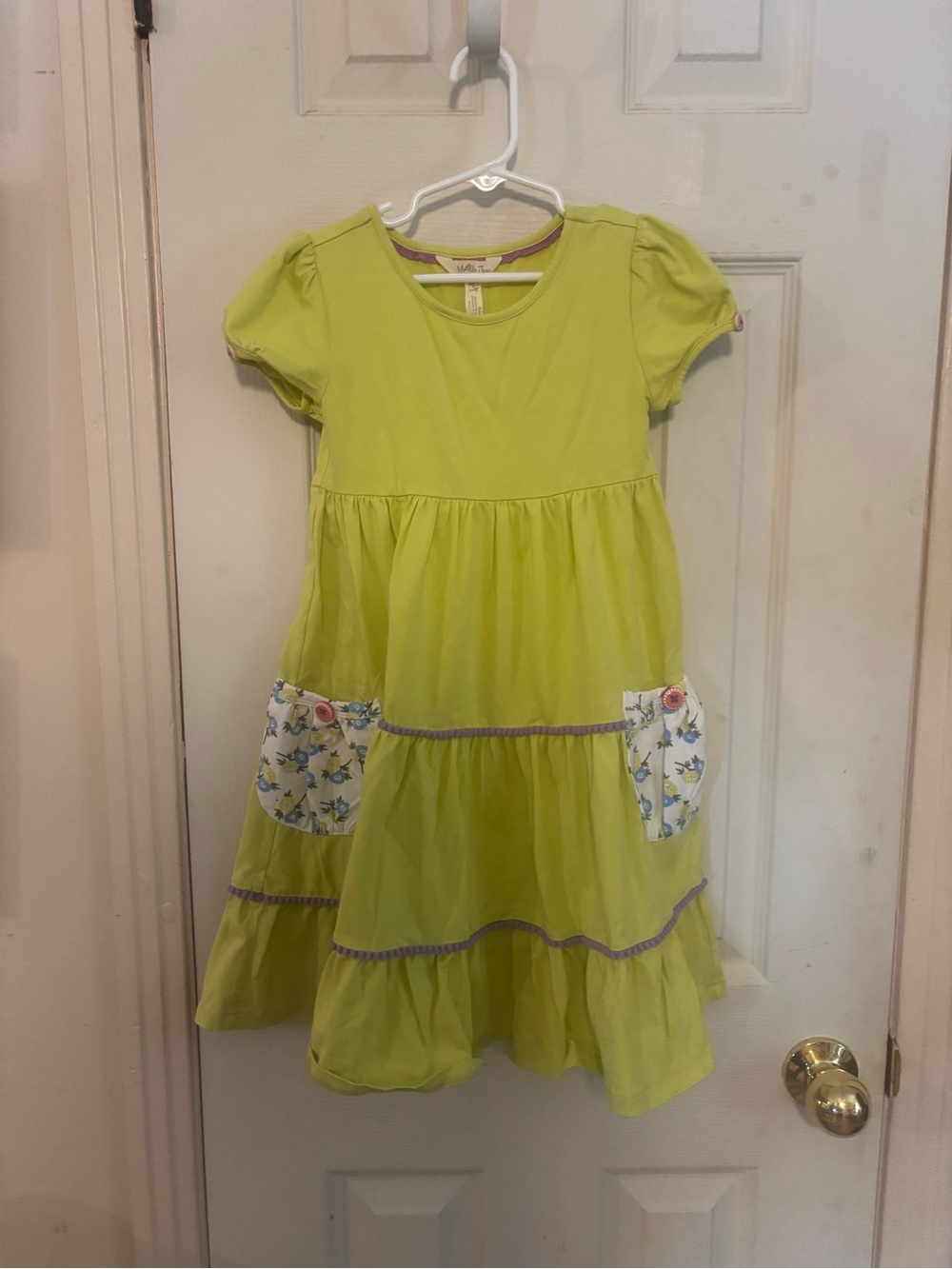 Matilda Jane Lime Green Tiered Dress with Floral Pockets